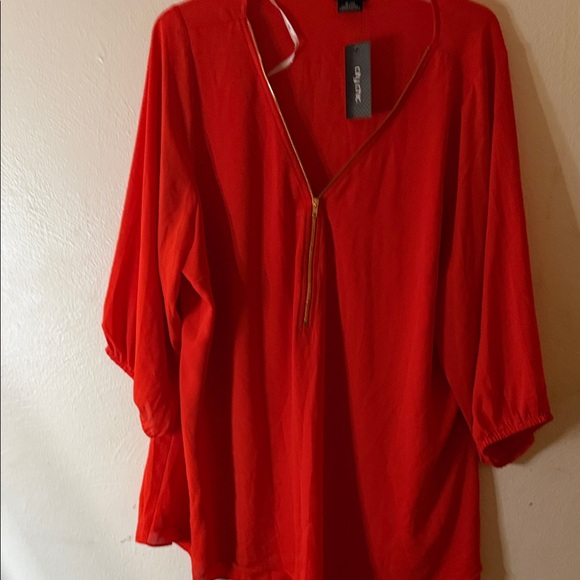 QVC Tops - City Chic zippered Sunkist Scarlet Blouse with Chic Zipper